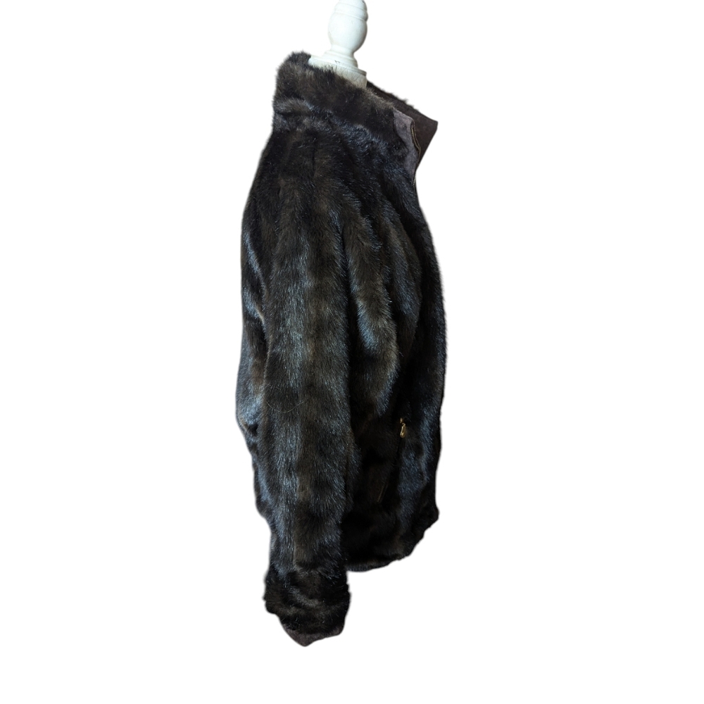 Reversible Chocolate Brown Suede & Plush Faux Mink Coat Luxe Winter Old Money L - Picture 7 of 12